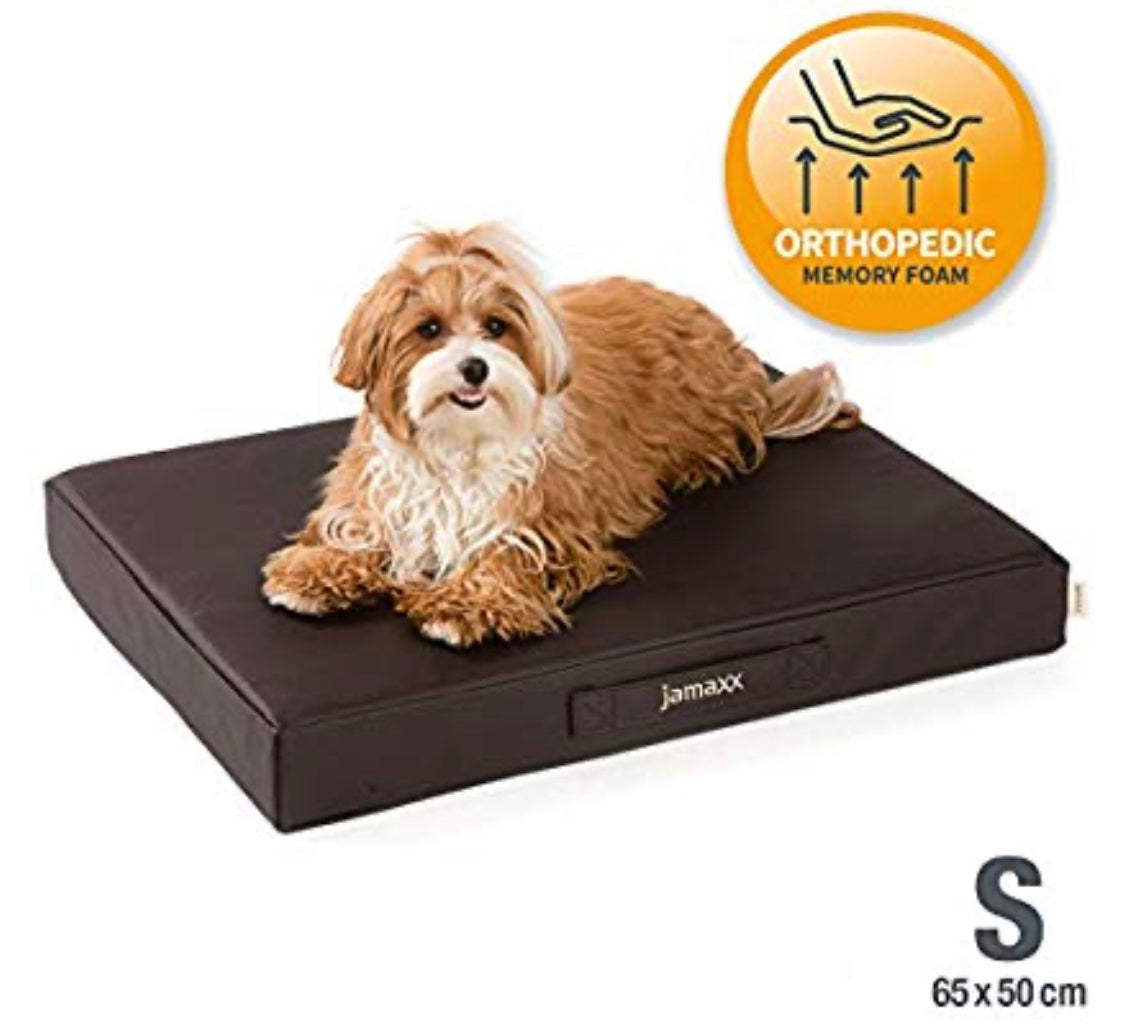 B-Ware: PDB1017, Premium Hunde-Matratze, Deluxe Kunstleder, 2-Lagen Orthopädische HundeMatte ★ Memory Foam, S/M/L, braun grau schwarz