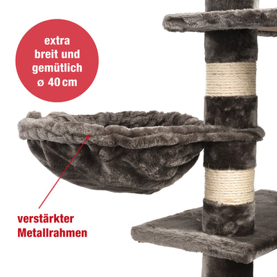 PCT6002, Premium Quality, XXL Premium Kratzbaum Höhe 160 cm, 11cm dicke Stämme, Dicke Bodenplatte, Sehr stabil, Weiches Kuschel-Plüsch, grau braun beige ...