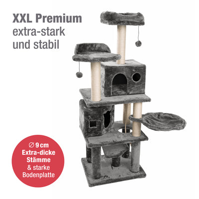 PCT6006, Premium Katzen Kratzbaum XXL H165cm, Extra-Stabil 9 cm Dicke Stämme, Starke Bodenplatte 3cm, Super Weiches Plüsch