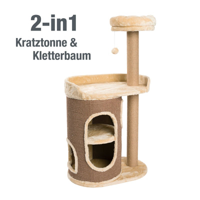 B-Ware: PCT6007 - JAMAXX 2-in-1 Kratzbaum mit integrierter Kratztonne (mit Sisal bezogen), H 115cm, Stabil, Weich, Kuschelig, Farbe beige