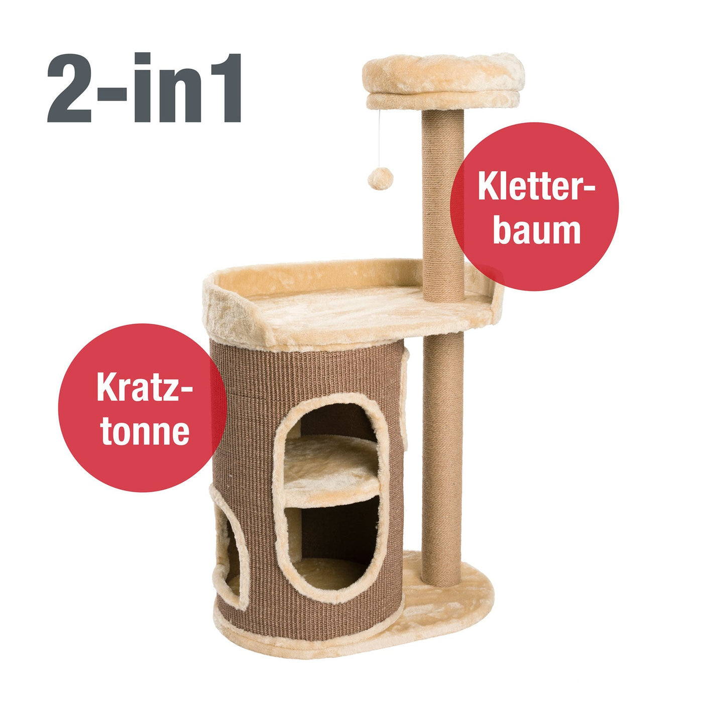 B-Ware: PCT6007 - JAMAXX 2-in-1 Kratzbaum mit integrierter Kratztonne (mit Sisal bezogen), H 115cm, Stabil, Weich, Kuschelig, Farbe beige