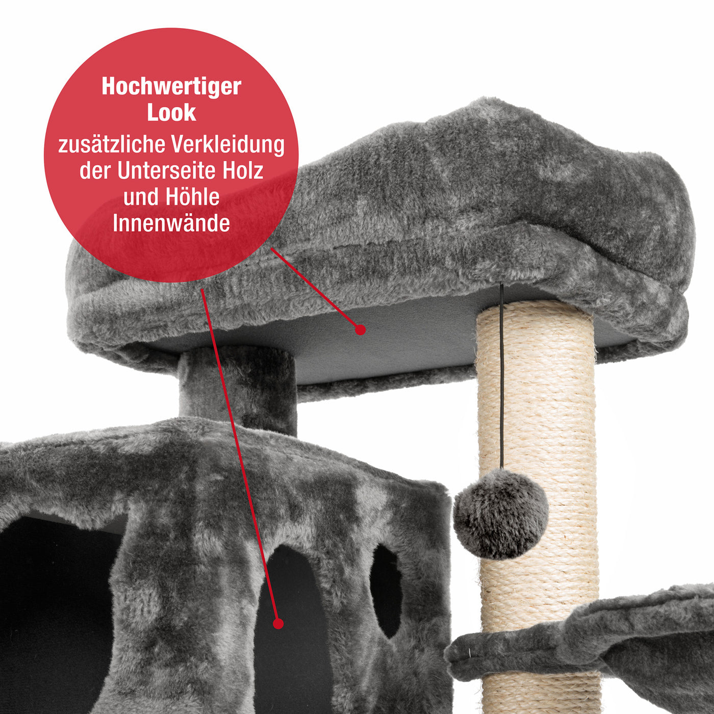 PCT6008, Premium Katzenbaum XXL H90cm, Stabil, Extra-Starke Bodenplatte und Dicke Stämme, Kuschelig-Weiches Soft-Plüsch, Höhle und Kuschel-Körbchen, PCT6008