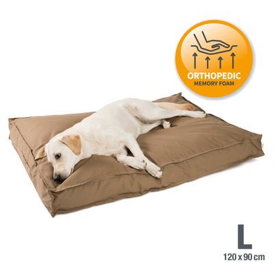 B-Ware: PDB1007, Premium Hundekissen, Hundebett mit Canvas Bezug, Waschbar, Orthopädisch  ★ Memory Foam Flocken, S/M/L braun beige grau