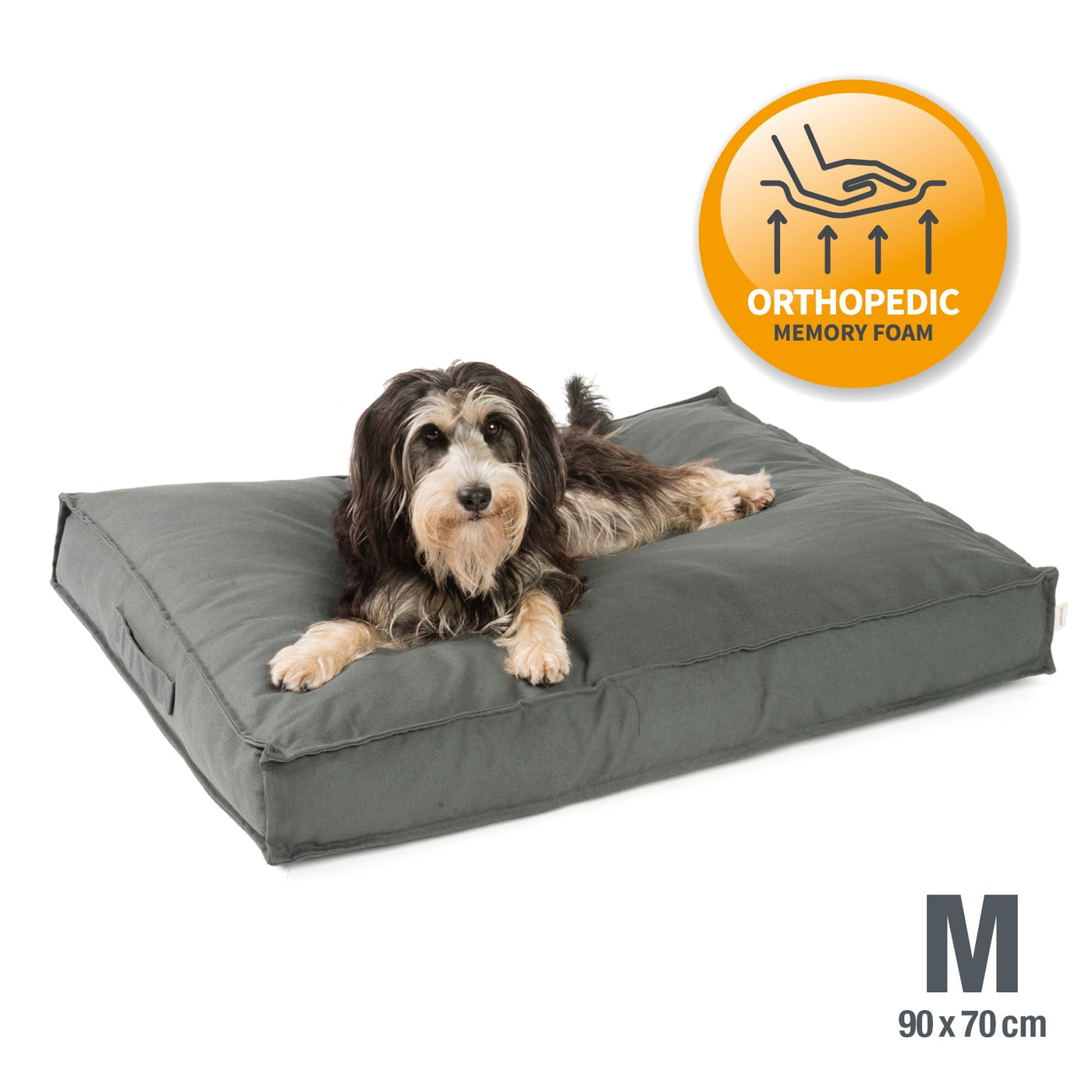 B-Ware: PDB1007, Premium Hundekissen, Hundebett mit Canvas Bezug, Waschbar, Orthopädisch  ★ Memory Foam Flocken, S/M/L braun beige grau