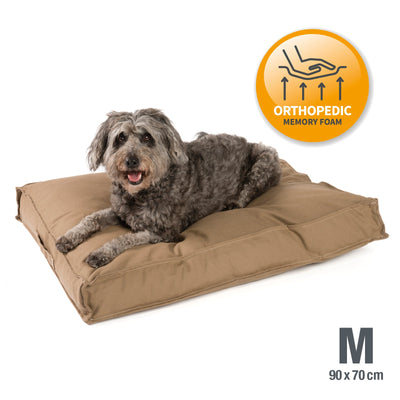 B-Ware: PDB1007, Premium Hundekissen, Hundebett mit Canvas Bezug, Waschbar, Orthopädisch  ★ Memory Foam Flocken, S/M/L braun beige grau