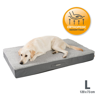 B-Ware: PDB1012, Orthopädische Hunde-Matratze, orthopädische 2-Lagen Matratze, Bezug waschbar, Hundekissen mit ★ Memory Foam, S/M/L, grau braun ...