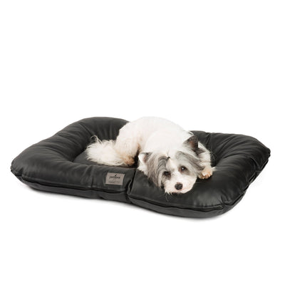 B-Ware: PDB1020 LUXURY,  Premium Hunde-Matte, Deluxe Kunstleder, Hundekissen orthopädisch ★ Memory Foam, M+L, grau schwarz braun