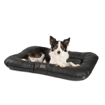 B-Ware: PDB1020 LUXURY,  Premium Hunde-Matte, Deluxe Kunstleder, Hundekissen orthopädisch ★ Memory Foam, M+L, grau schwarz braun