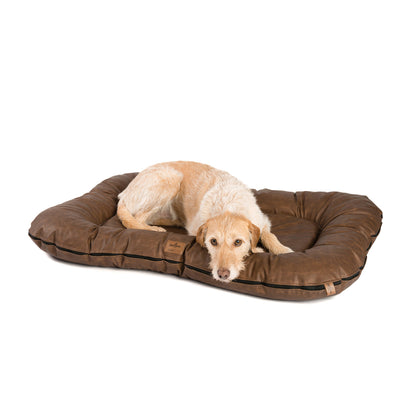 B-Ware: PDB1020 LUXURY,  Premium Hunde-Matte, Deluxe Kunstleder, Hundekissen orthopädisch ★ Memory Foam, M+L, grau schwarz braun