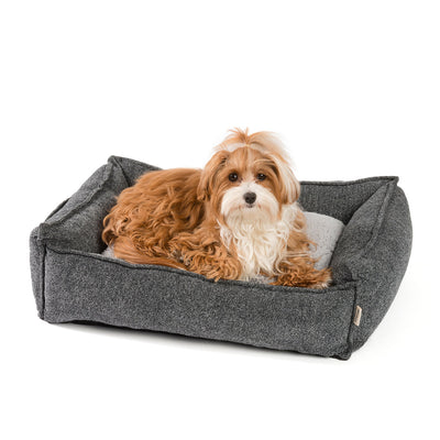 Hundebett aus edlem Chinelle-Sofa-Stoff mit kuscheligem Wendekissen - grau (5 Farben)