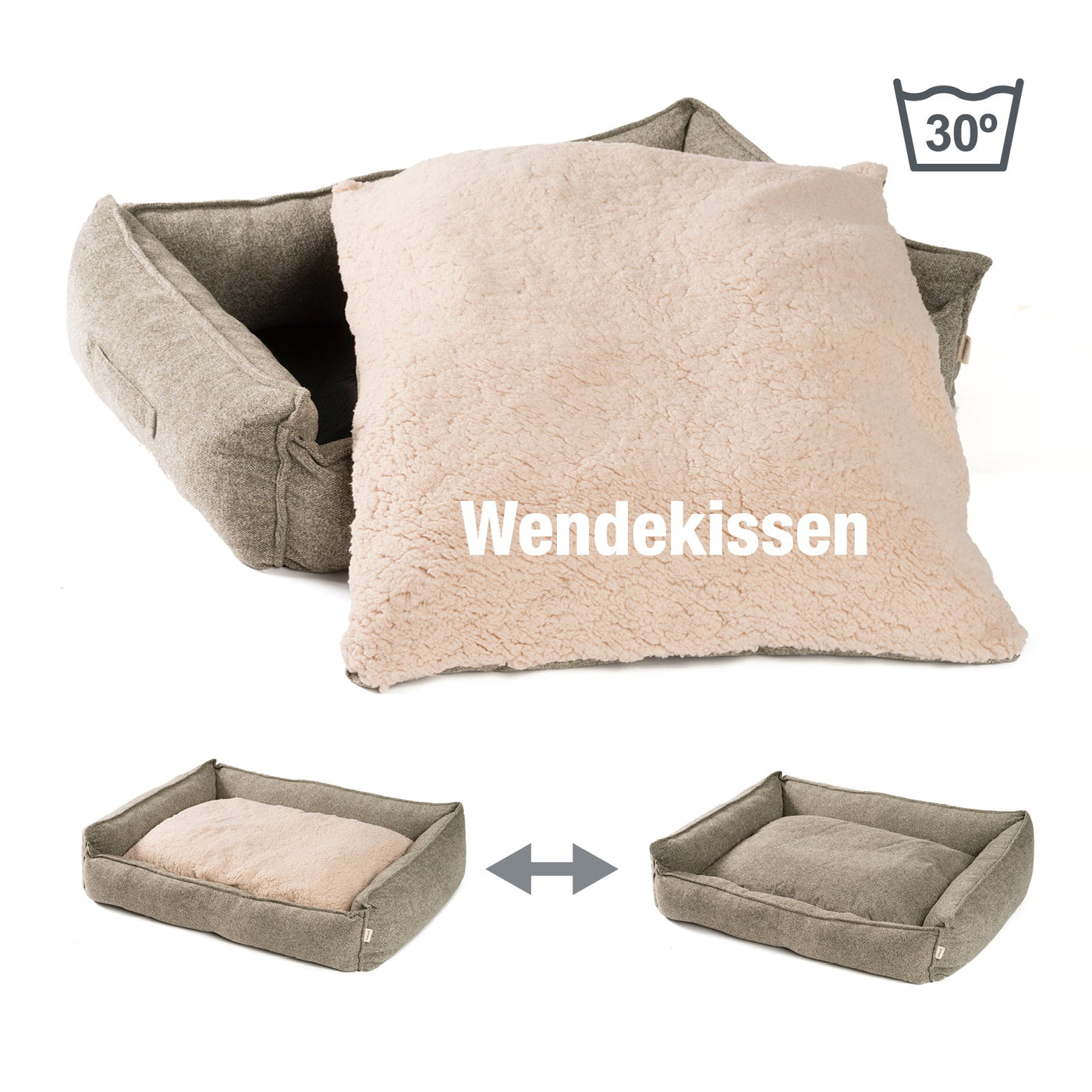 Kuscheliges Hundebett mit Wendekissen, waschbar, Wendekissen