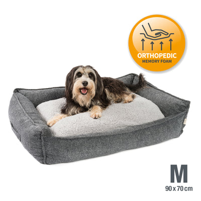 Hundebett aus edlem Chinelle-Sofa-Stoff mit kuscheligem Wendekissen in Grau und Größe M