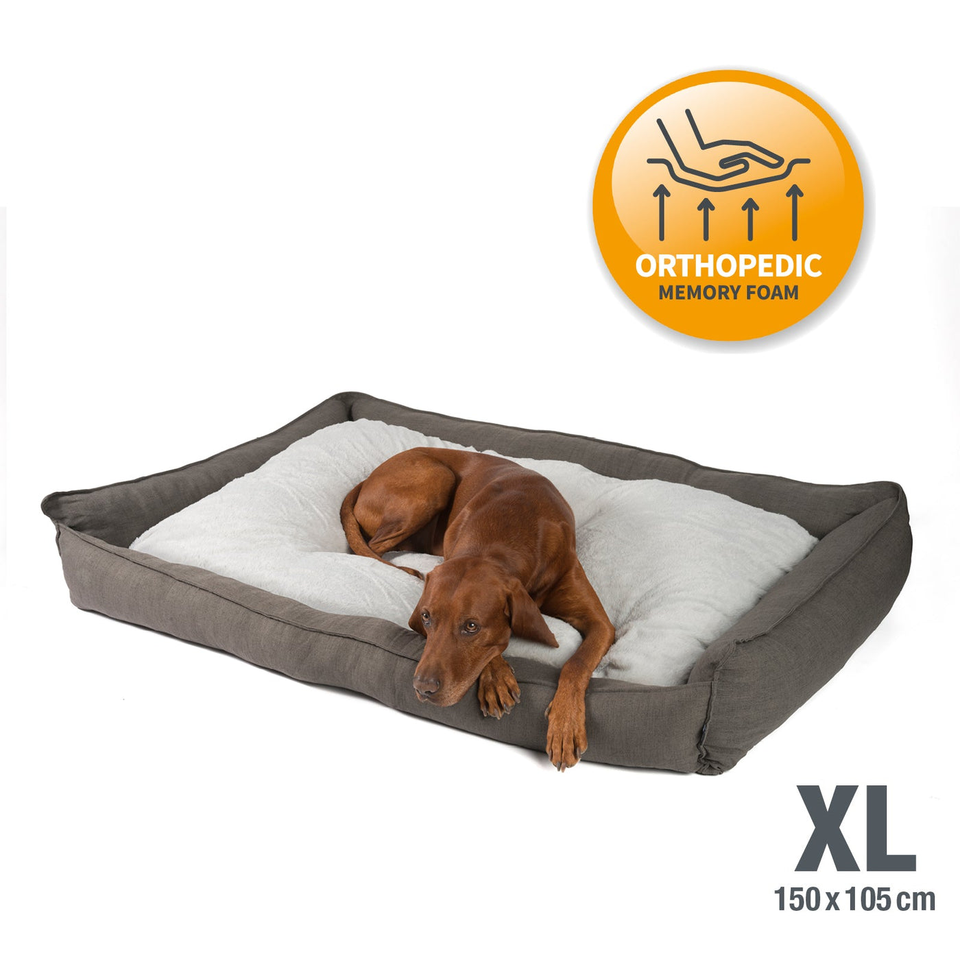 B-Ware: PDB2006, Premium Hundebett ,Edle Leinen-Optik, Orthopädische Memory Foam Visco Füllung, grau / braun