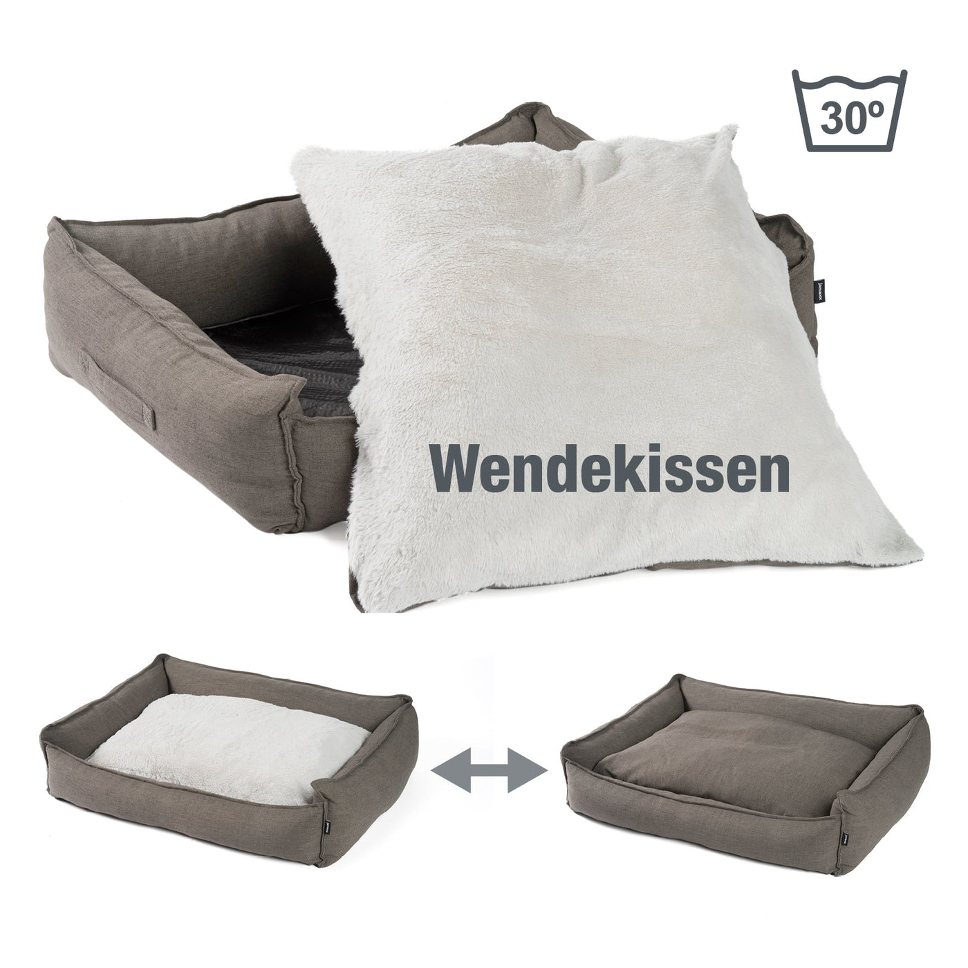 B-Ware: PDB2006, Premium Hundebett ,Edle Leinen-Optik, Orthopädische Memory Foam Visco Füllung, grau / braun