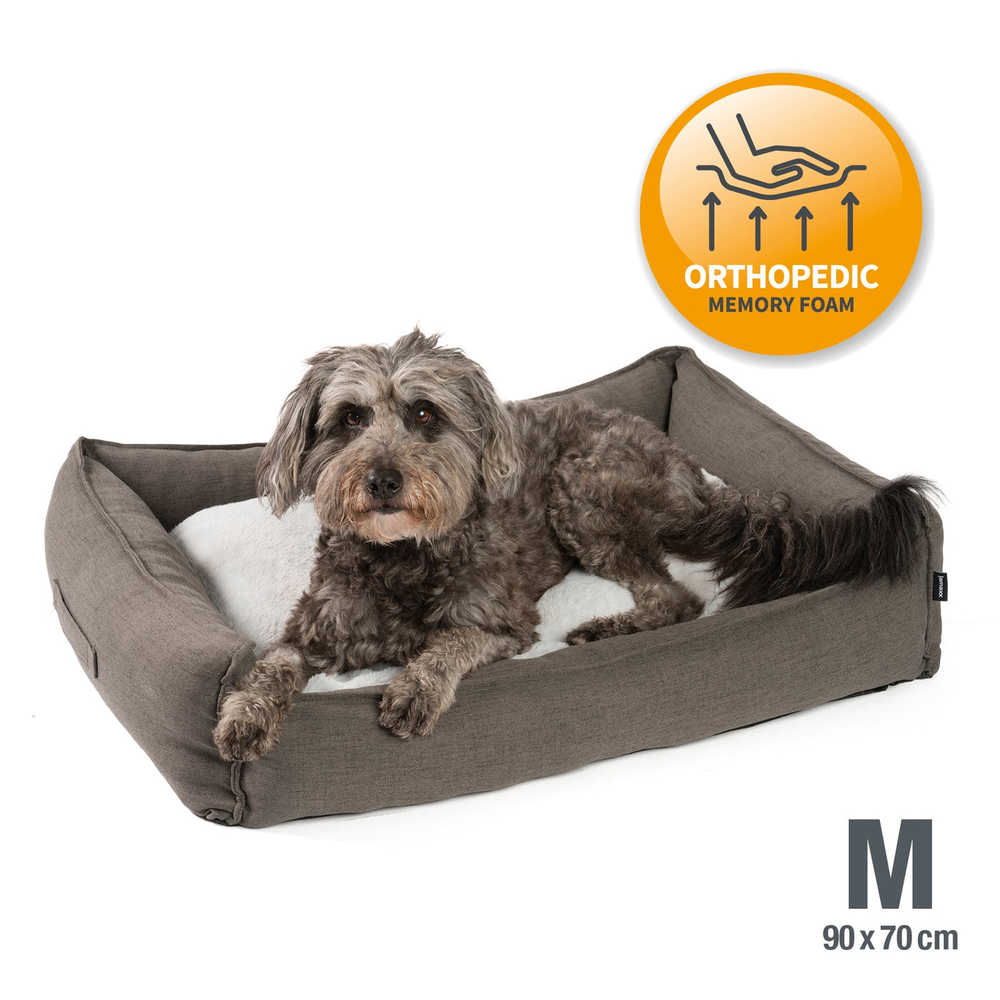 B-Ware: PDB2006, Premium Hundebett ,Edle Leinen-Optik, Orthopädische Memory Foam Visco Füllung, grau / braun