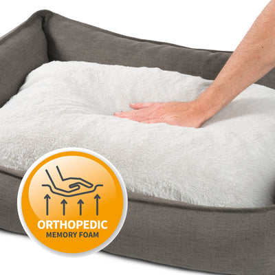 B-Ware: PDB2006, Premium Hundebett ,Edle Leinen-Optik, Orthopädische Memory Foam Visco Füllung, grau / braun