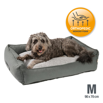 Premium Hundebett / Hunde-Sofa, orthopädische Füllung, waschbar, Größe M, grau