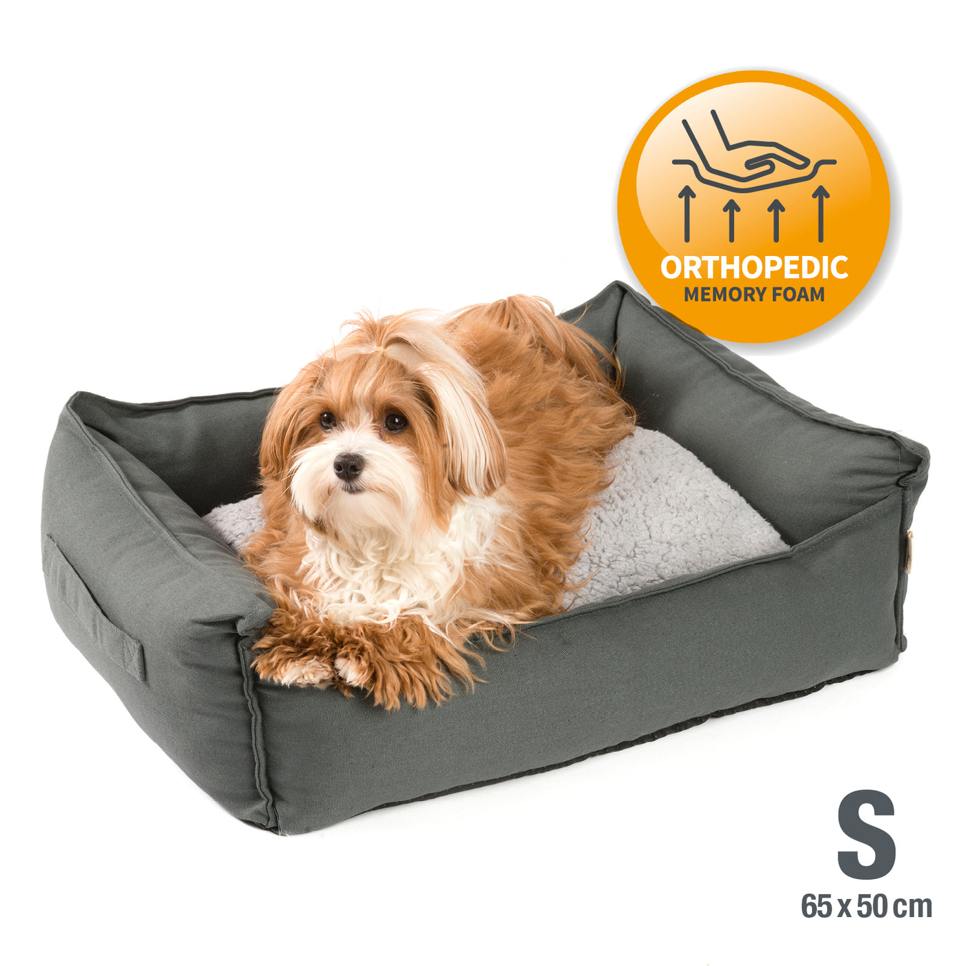 Premium Hundebett / Hunde-Sofa, orthopädische Füllung, waschbar, Größe S, grau