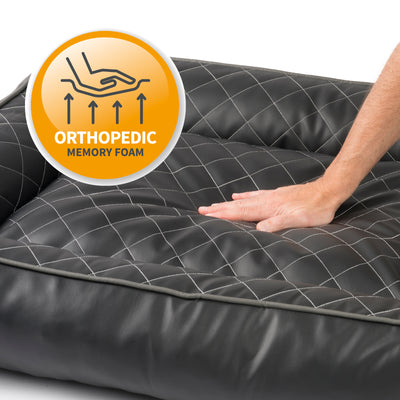 Elegantes, hochwertiges Hundebett aus PU-Leder mit attraktiven Steppnähten, formstabil, orthopädisch