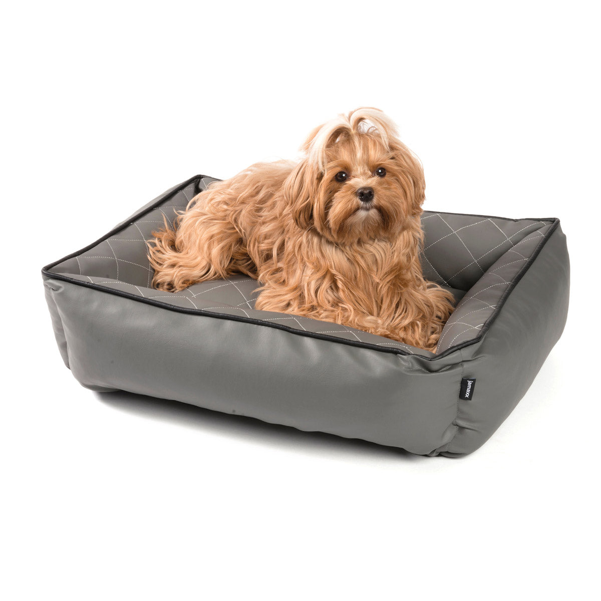 Elegantes, hochwertiges Hundebett aus PU-Leder mit attraktiven Steppnähten in Grau, Gr. S