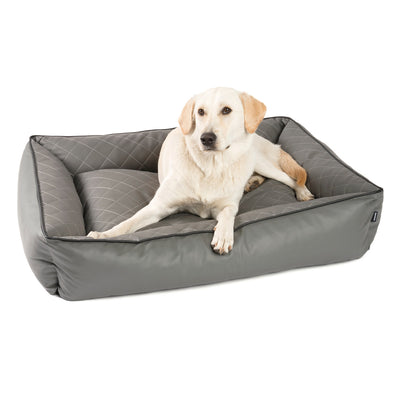 Elegantes, hochwertiges Hundebett aus PU-Leder mit attraktiven Steppnähten, grau