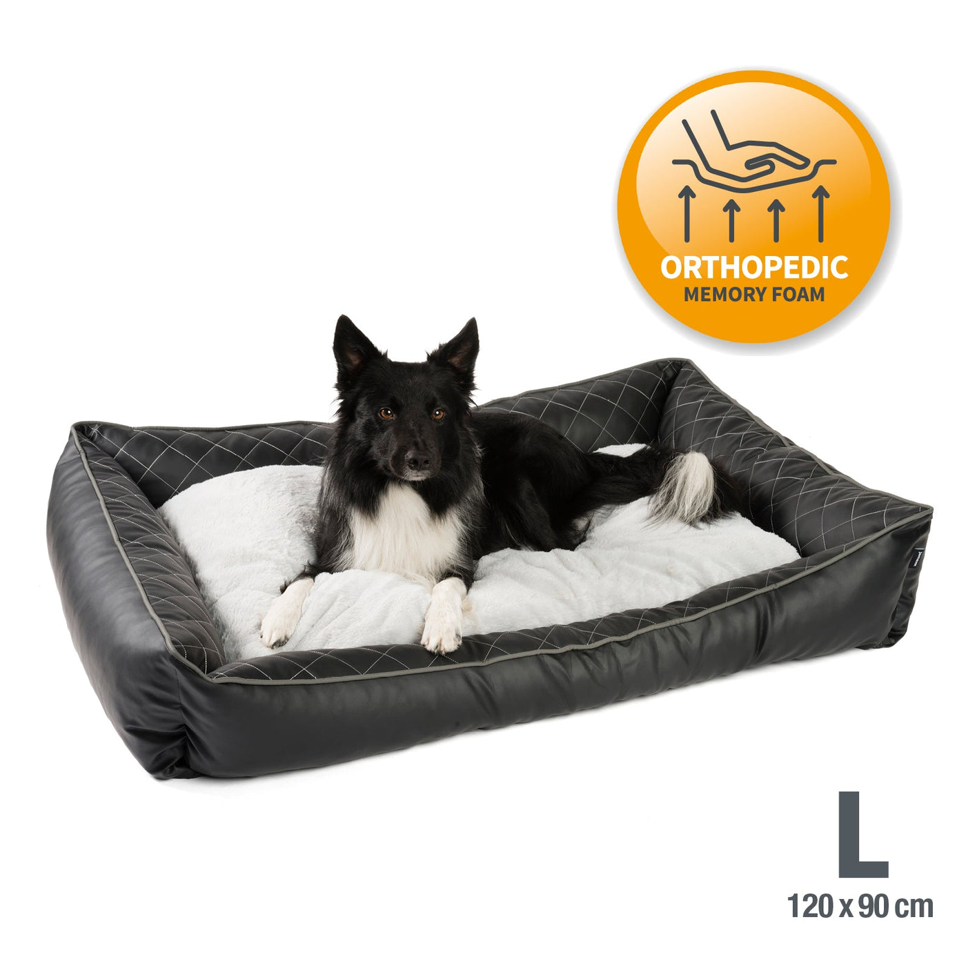 B-Ware: PDB2011 - Premium Hundebett Kunstleder mit Orthopädischer Memory Visco Füllung