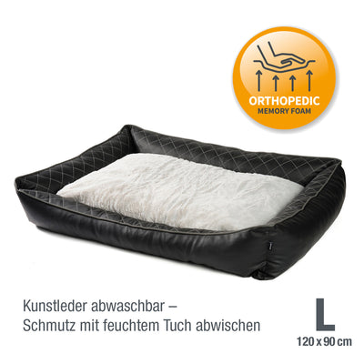 B-Ware: PDB2011 - Premium Hundebett Kunstleder mit Orthopädischer Memory Visco Füllung