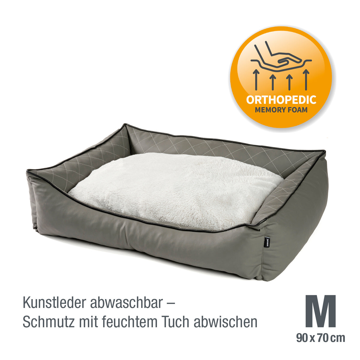 B-Ware: PDB2011 - Premium Hundebett Kunstleder mit Orthopädischer Memory Visco Füllung