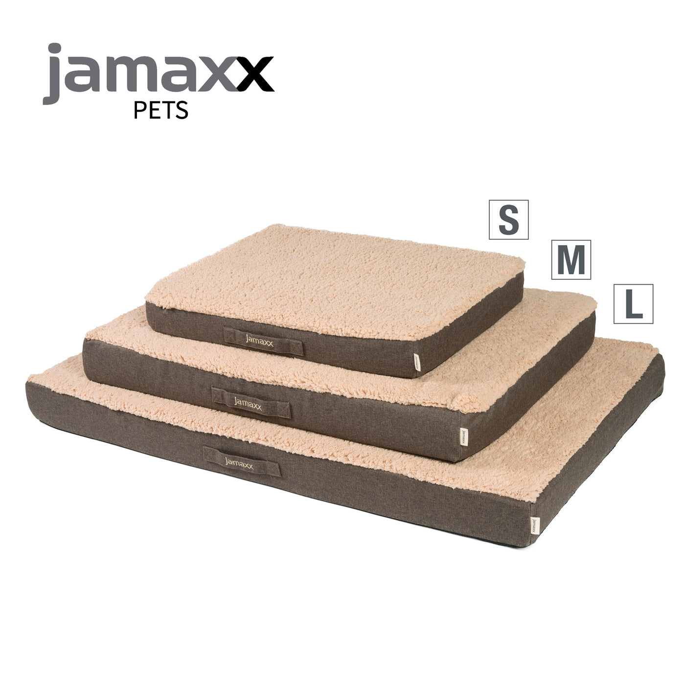Hundematte mit orthopädischer Füllung und flauschigem Bezug aus Lammfell-Imitat, in drei Größen erhältlich.