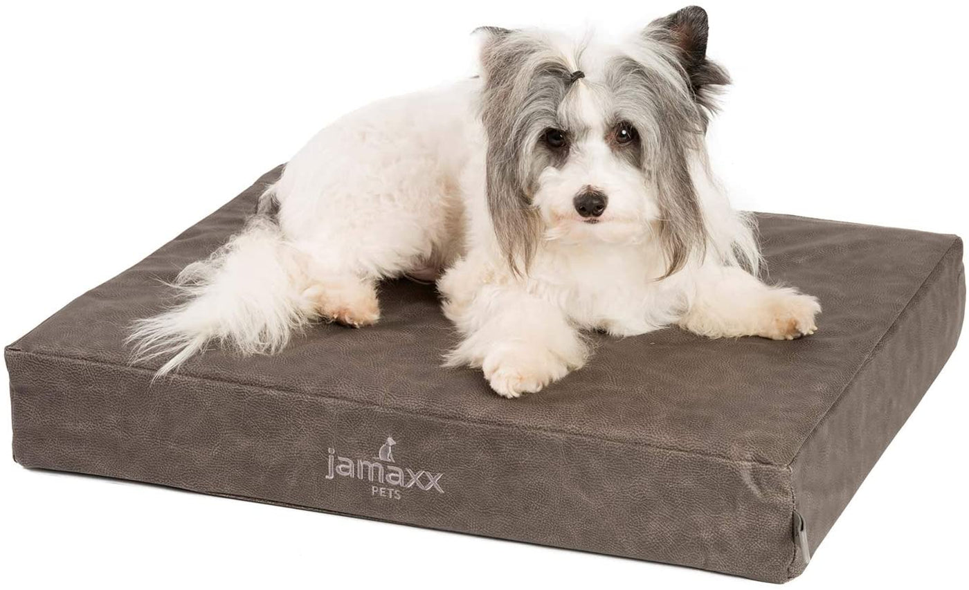 B-Ware: PDB1017, Premium Hunde-Matratze, Deluxe Kunstleder, 2-Lagen Orthopädische HundeMatte ★ Memory Foam, S/M/L, braun grau schwarz