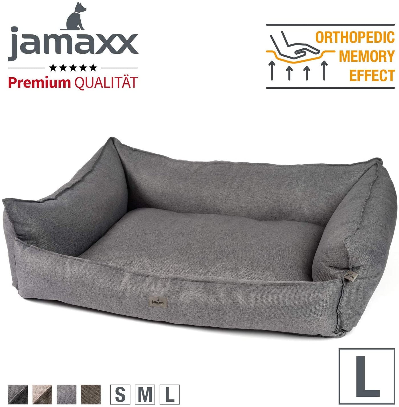 Hunde-Sofa aus hochwertigem OEKOTEX zertifizierten Stoff mit extra hohen Seiten gegen Zugluft und einer orthopädischen Schaumstofffüllung, Gr. L