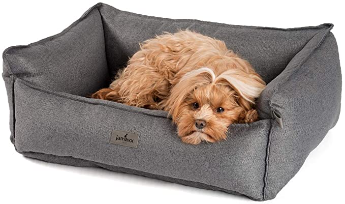 Hunde-Sofa aus hochwertigem OEKOTEX zertifizierten Stoff mit extra hohen Seiten gegen Zugluft und einer orthopädischen Schaumstofffüllung, grau