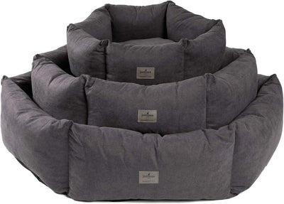 Premium Hundekörbchen mit extra hohen Seitenlehnen, die den Hund vor Kälte und Zugluft schützen. S/M/L, grau
