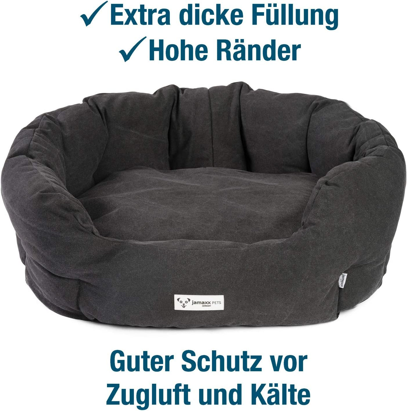 PDB2087,  Ovales Hundebett mit Komfort-Füllung, Bezug Waschbar, Vintage Canvas Stoff, Hunde-Korb Körbchen mit Hohen Seitenwänden