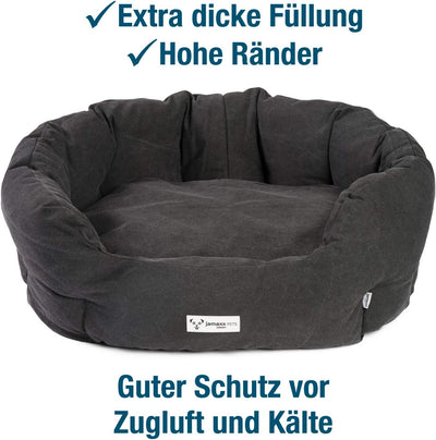 PDB2087,  Ovales Hundebett mit Komfort-Füllung, Bezug Waschbar, Vintage Canvas Stoff, Hunde-Korb Körbchen mit Hohen Seitenwänden