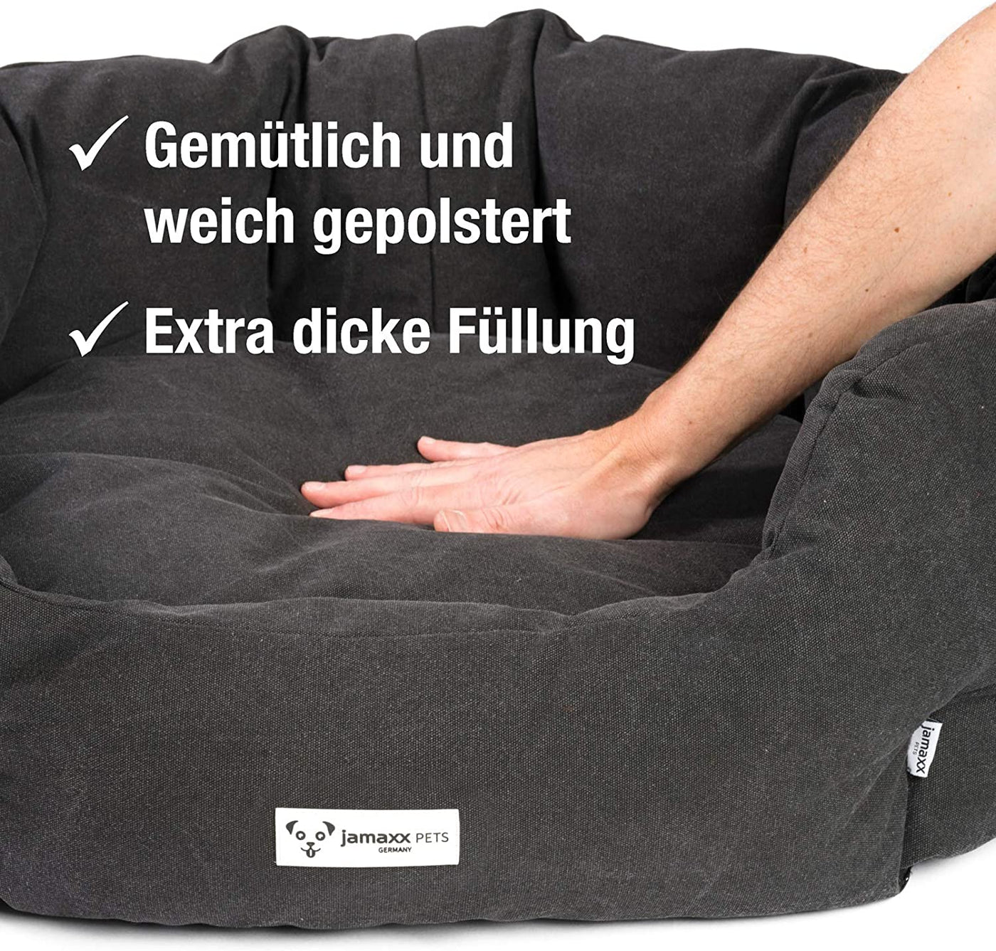 B-Ware: PDB2087,  Ovales Hundebett mit Komfort-Füllung, Bezug Waschbar, Vintage Canvas Stoff, Hunde-Korb Körbchen mit Hohen Seitenwänden