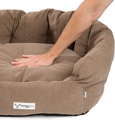 Ovales Hundebett mit extra dicker Füllung, hohen Rändern, braun, waschbar