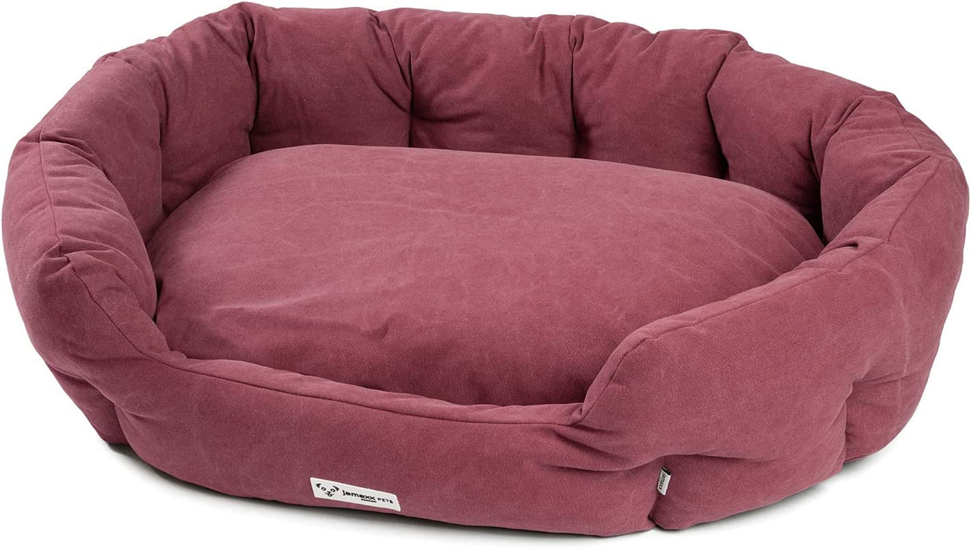 B-Ware: PDB2087,  Ovales Hundebett mit Komfort-Füllung, Bezug Waschbar, Vintage Canvas Stoff, Hunde-Korb Körbchen mit Hohen Seitenwänden
