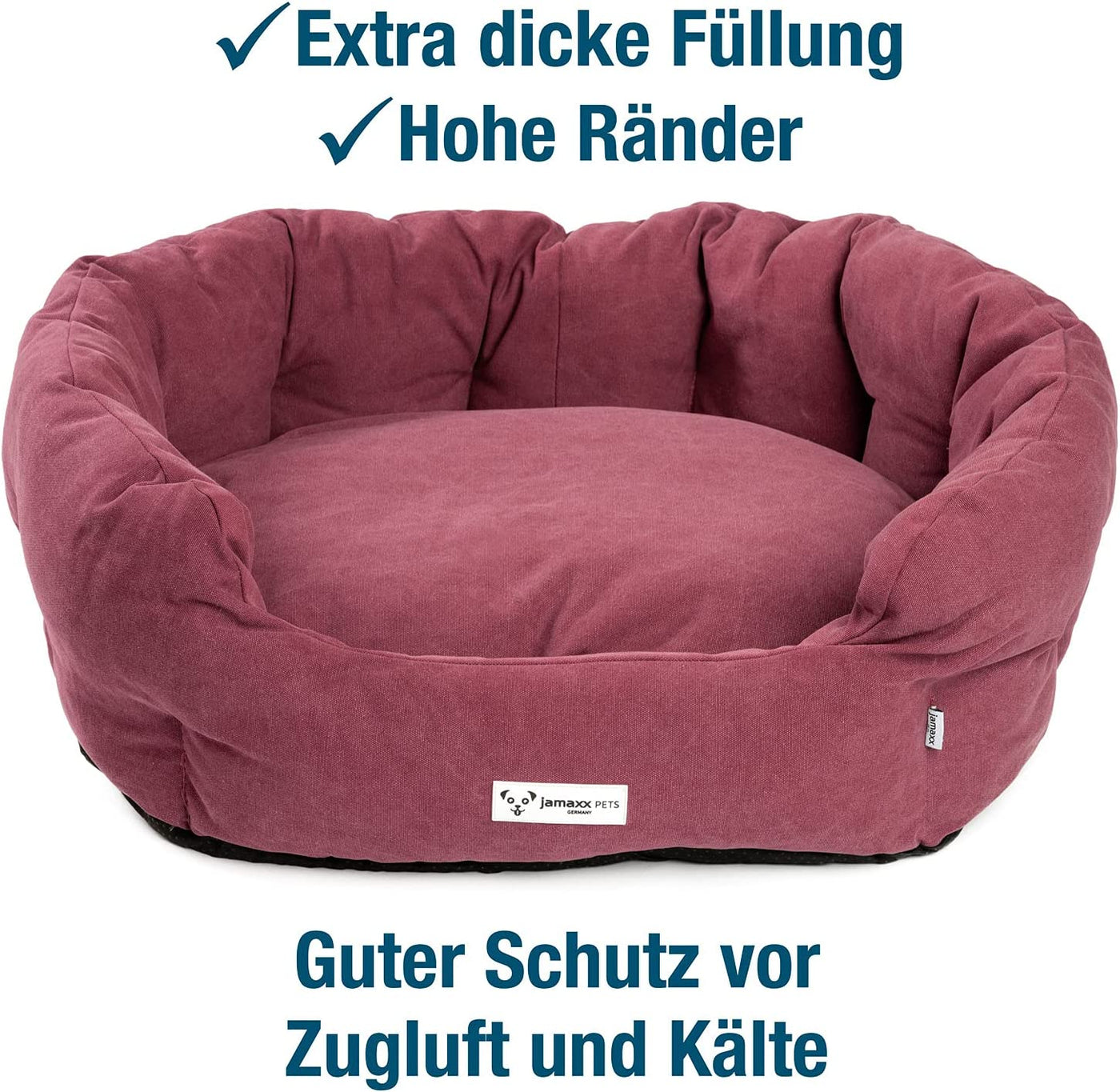 PDB2087,  Ovales Hundebett mit Komfort-Füllung, Bezug Waschbar, Vintage Canvas Stoff, Hunde-Korb Körbchen mit Hohen Seitenwänden