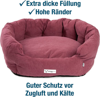 PDB2087,  Ovales Hundebett mit Komfort-Füllung, Bezug Waschbar, Vintage Canvas Stoff, Hunde-Korb Körbchen mit Hohen Seitenwänden