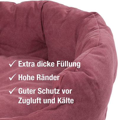 PDB2087,  Ovales Hundebett mit Komfort-Füllung, Bezug Waschbar, Vintage Canvas Stoff, Hunde-Korb Körbchen mit Hohen Seitenwänden