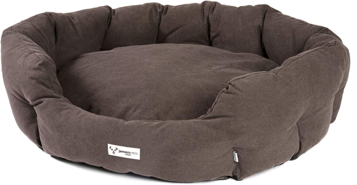 B-Ware: PDB2087,  Ovales Hundebett mit Komfort-Füllung, Bezug Waschbar, Vintage Canvas Stoff, Hunde-Korb Körbchen mit Hohen Seitenwänden