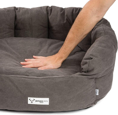 B-Ware: PDB2087,  Ovales Hundebett mit Komfort-Füllung, Bezug Waschbar, Vintage Canvas Stoff, Hunde-Korb Körbchen mit Hohen Seitenwänden