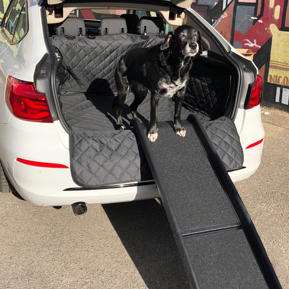 KESSER® Hunderampe Hundetreppe Hundeautorampe Auto klappbar Kofferraumrampe  für Haustiere Einstiegshilfe für Kofferraum, bis 90 kg, 156x40cm, leicht  Stabil, rutschfest Hunde-Treppe , Schwarz online kaufen bei Netto